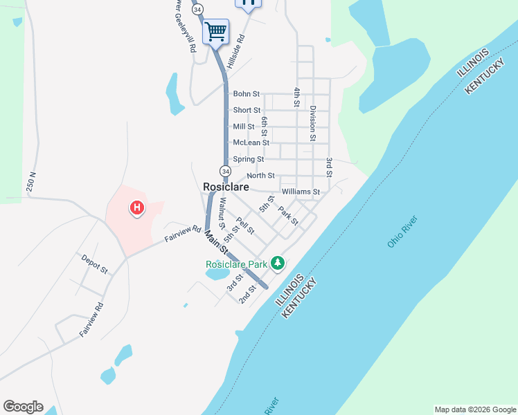 map of restaurants, bars, coffee shops, grocery stores, and more near Hopkinton St in Rosiclare