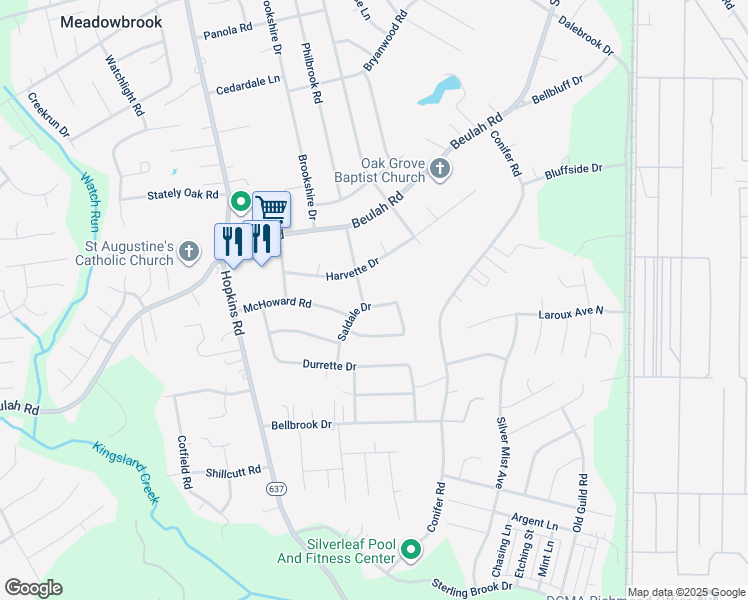 map of restaurants, bars, coffee shops, grocery stores, and more near 3924 Saldale Drive in Richmond