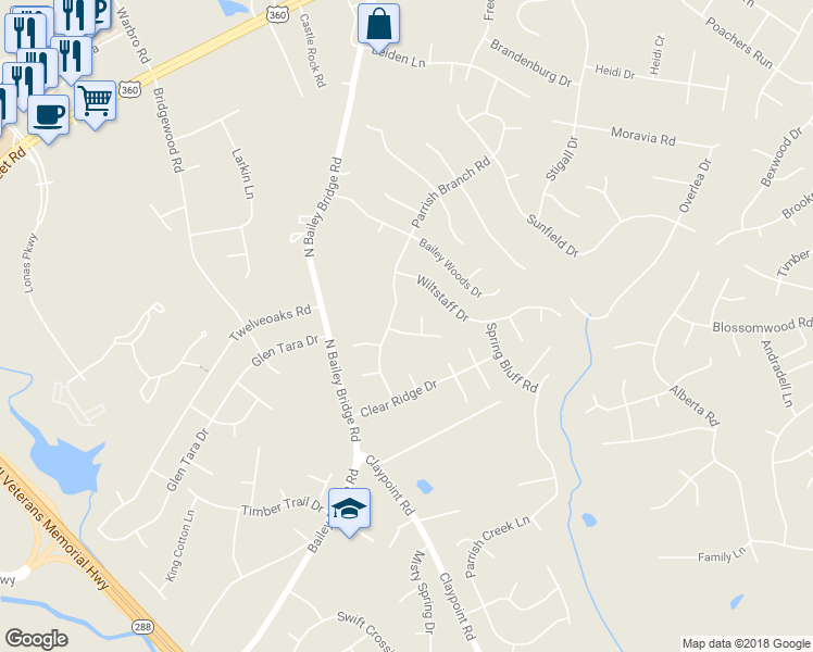 map of restaurants, bars, coffee shops, grocery stores, and more near 11612 Altimira Lane in Midlothian