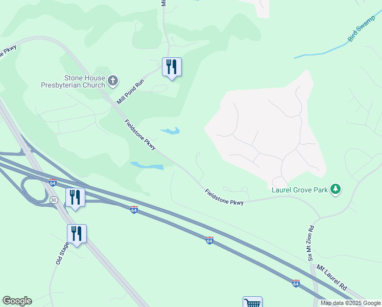map of restaurants, bars, coffee shops, grocery stores, and more near 9331 Briarhill Way in Toano
