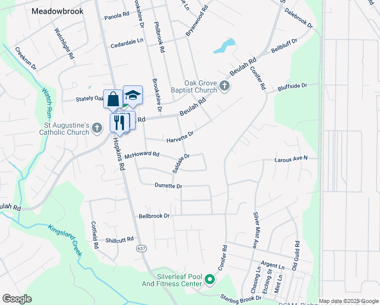map of restaurants, bars, coffee shops, grocery stores, and more near 3924 Saldale Drive in Richmond