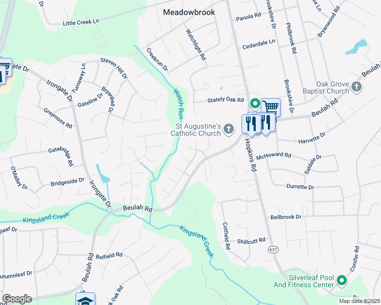 map of restaurants, bars, coffee shops, grocery stores, and more near 4603 Cinderwood Drive in Richmond