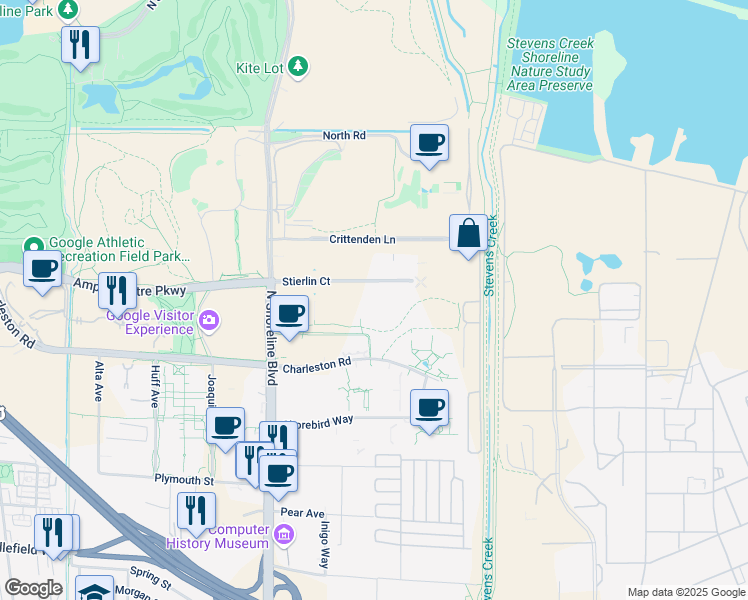map of restaurants, bars, coffee shops, grocery stores, and more near 2019 Stierlin Court in Mountain View