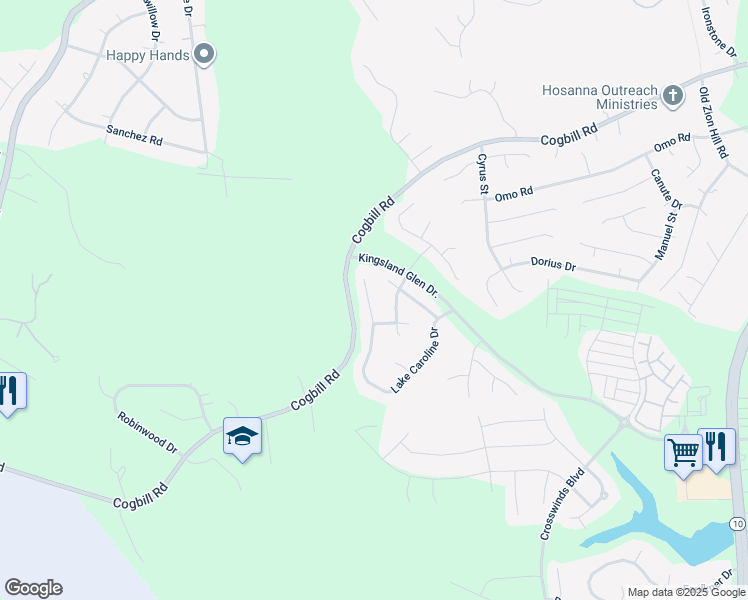 map of restaurants, bars, coffee shops, grocery stores, and more near 7118 Lake Caroline Drive in Chesterfield