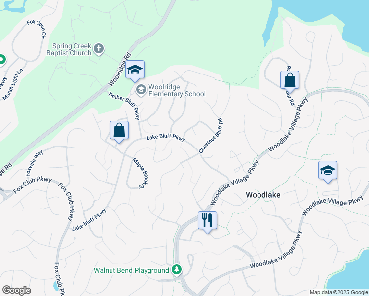 map of restaurants, bars, coffee shops, grocery stores, and more near 14906 Sandstone Ridge Court in Midlothian