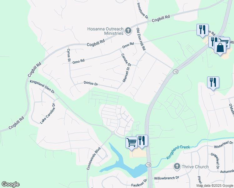 map of restaurants, bars, coffee shops, grocery stores, and more near 6101 Dorius Drive in Richmond