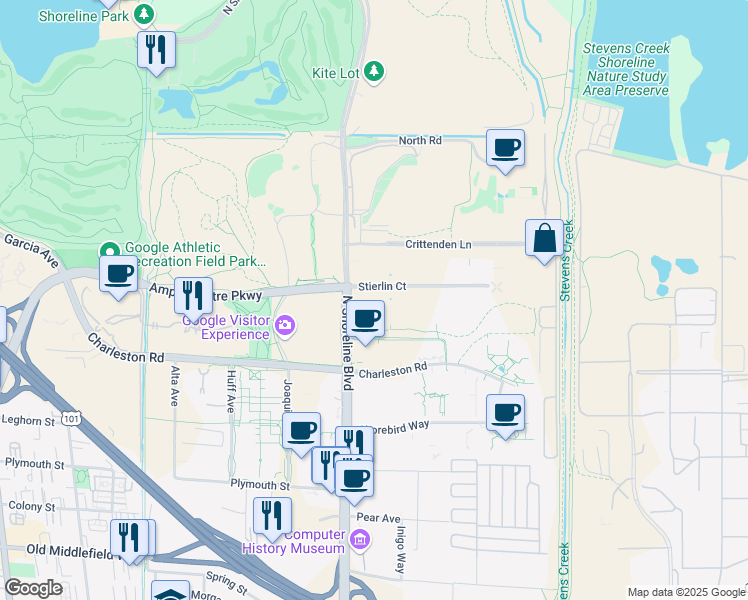 map of restaurants, bars, coffee shops, grocery stores, and more near 2011 Stierlin Court in Mountain View