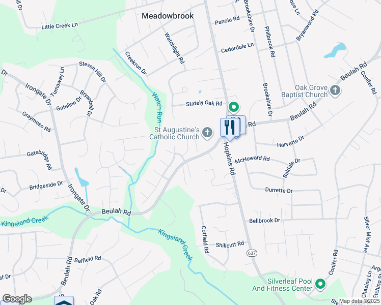 map of restaurants, bars, coffee shops, grocery stores, and more near 6713 Mason Valley Drive in Richmond