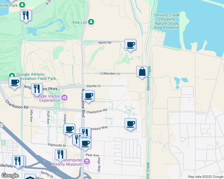 map of restaurants, bars, coffee shops, grocery stores, and more near 2019 Stierlin Court in Mountain View