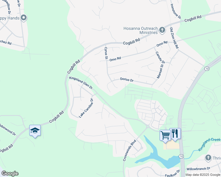map of restaurants, bars, coffee shops, grocery stores, and more near 6425 Dorius Drive in Richmond
