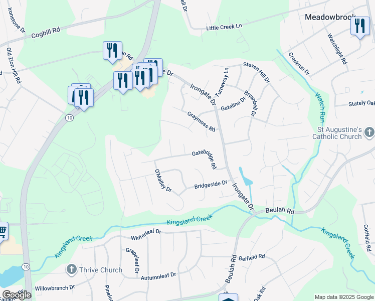 map of restaurants, bars, coffee shops, grocery stores, and more near 5324 Gatebridge Road in Richmond