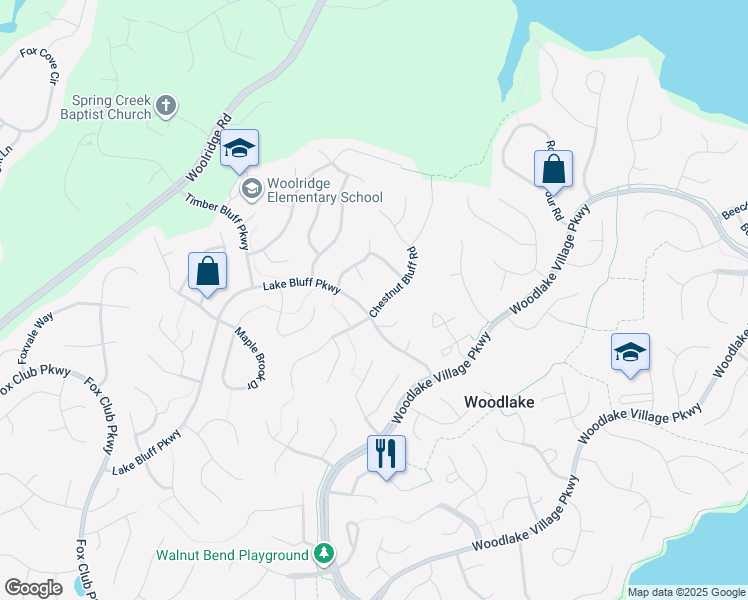 map of restaurants, bars, coffee shops, grocery stores, and more near 5510 Chestnut Bluff Road in Midlothian