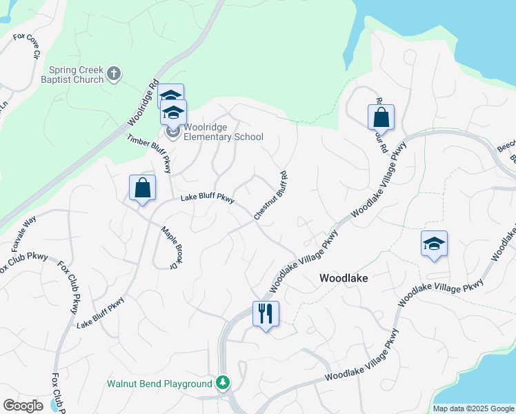 map of restaurants, bars, coffee shops, grocery stores, and more near 5510 Chestnut Bluff Road in Midlothian