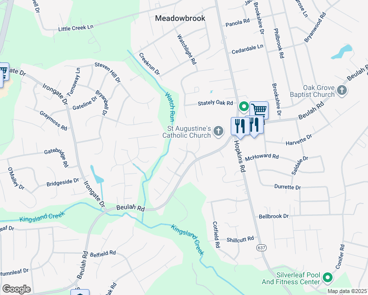 map of restaurants, bars, coffee shops, grocery stores, and more near 4600 Cinderwood Drive in Richmond