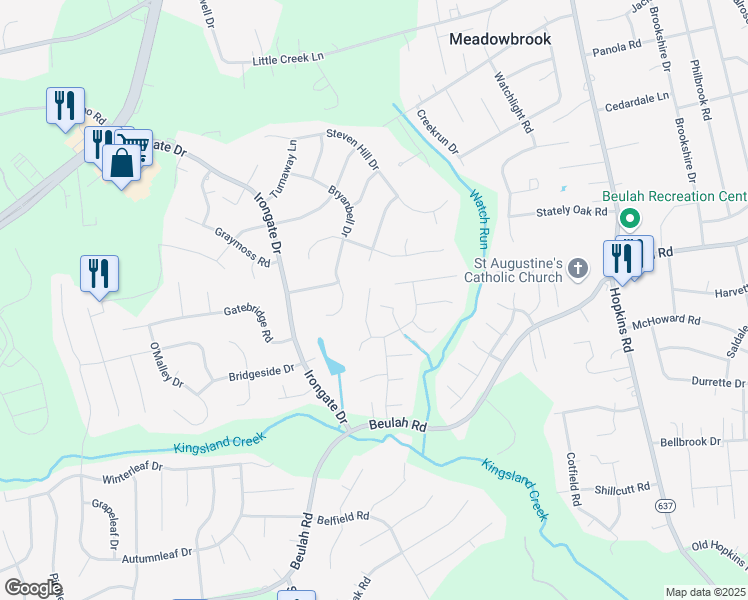 map of restaurants, bars, coffee shops, grocery stores, and more near 6709 Mason Dale Place in Richmond
