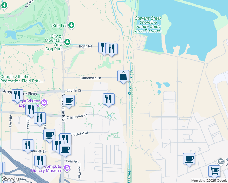 map of restaurants, bars, coffee shops, grocery stores, and more near 2061 Stierlin Court in Mountain View