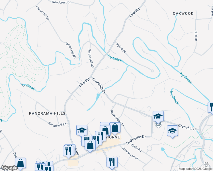 map of restaurants, bars, coffee shops, grocery stores, and more near 2312 Glencove Place in Lynchburg