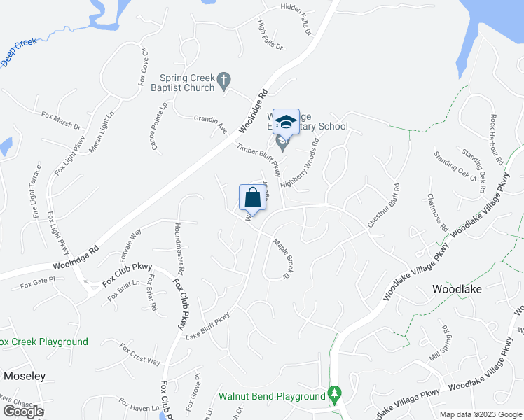 map of restaurants, bars, coffee shops, grocery stores, and more near 5515 Windy Ridge Drive in Midlothian