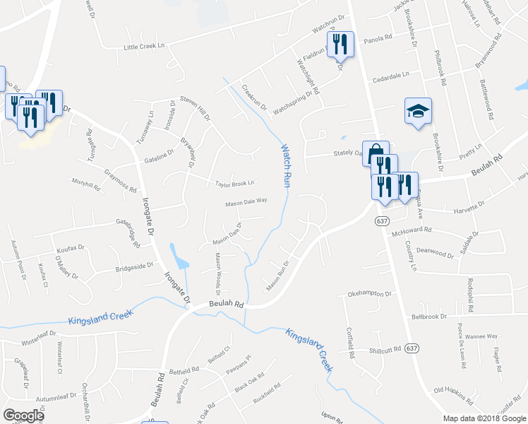 map of restaurants, bars, coffee shops, grocery stores, and more near 4606 Mason Dale Terrace in Richmond