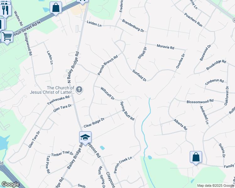 map of restaurants, bars, coffee shops, grocery stores, and more near 11337 Bailey Woods Drive in Midlothian