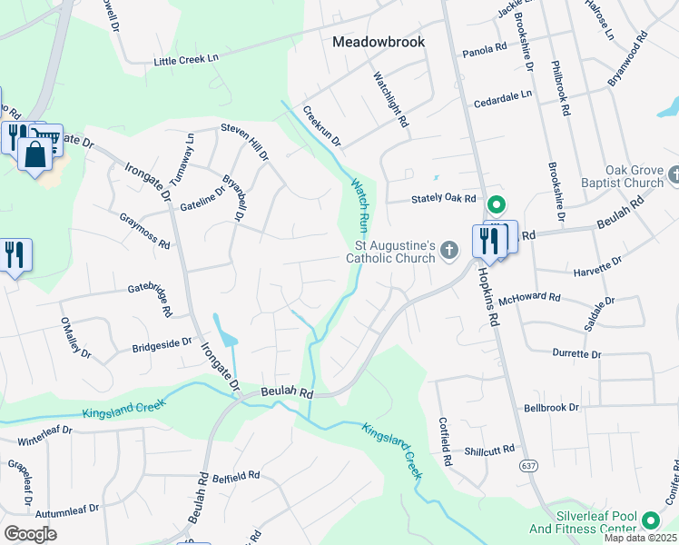 map of restaurants, bars, coffee shops, grocery stores, and more near 4606 Mason Dale Terrace in Richmond