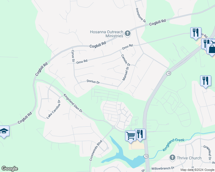 map of restaurants, bars, coffee shops, grocery stores, and more near 6137 Dorius Drive in Richmond