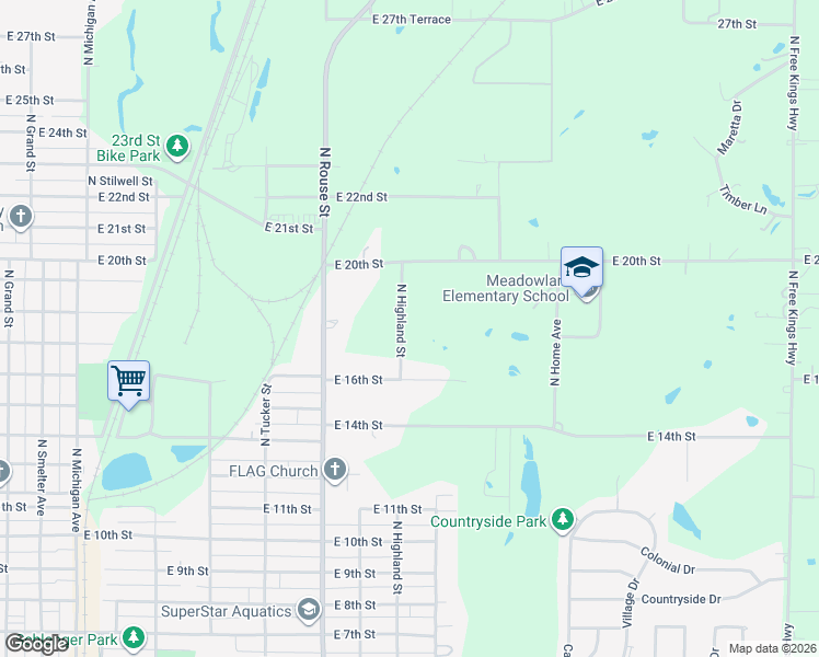 map of restaurants, bars, coffee shops, grocery stores, and more near 1600 North Highland Street in Pittsburg