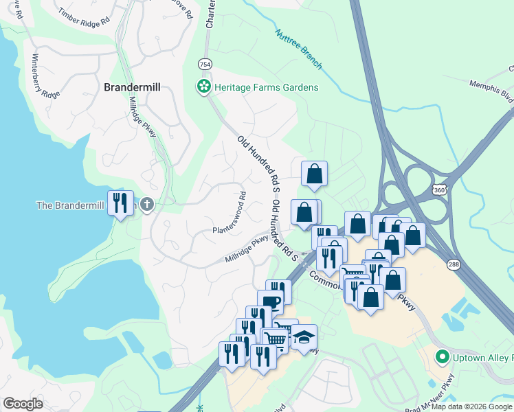 map of restaurants, bars, coffee shops, grocery stores, and more near 4607 Morning Hill Court in Midlothian