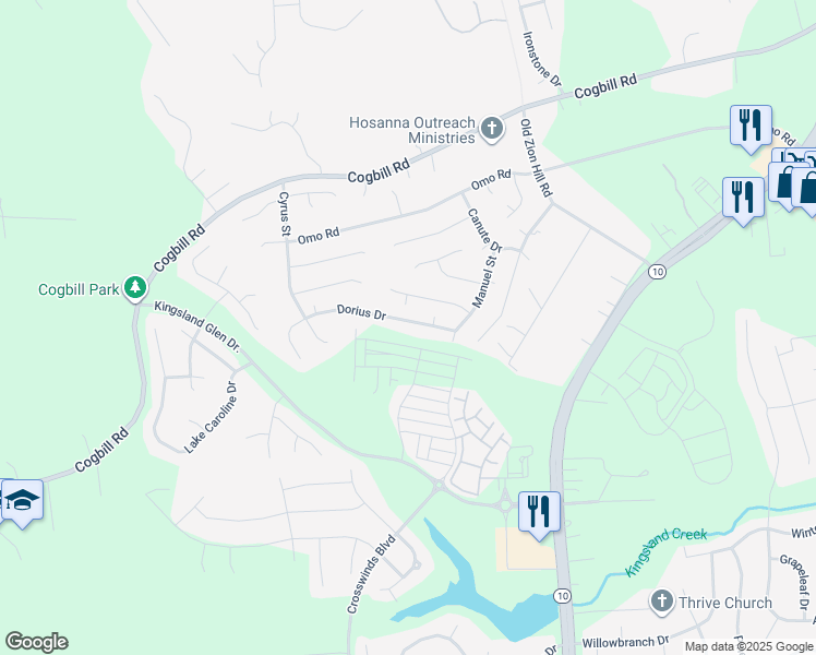 map of restaurants, bars, coffee shops, grocery stores, and more near 6143 Dorius Drive in Richmond