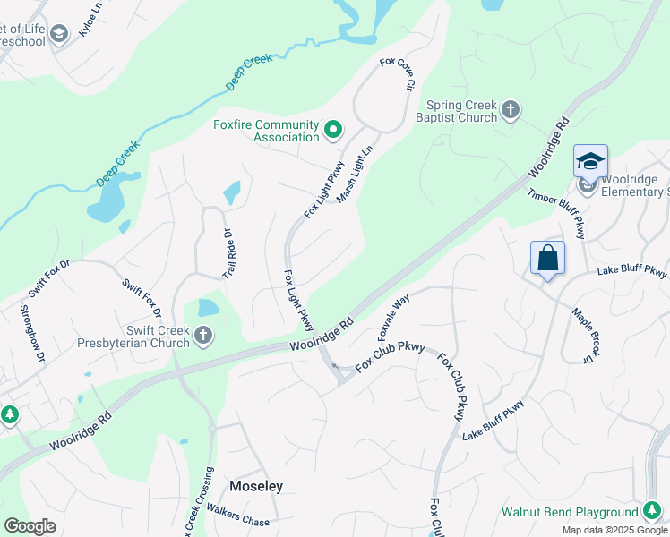 map of restaurants, bars, coffee shops, grocery stores, and more near 15631 Dusk Light Terrace in Moseley