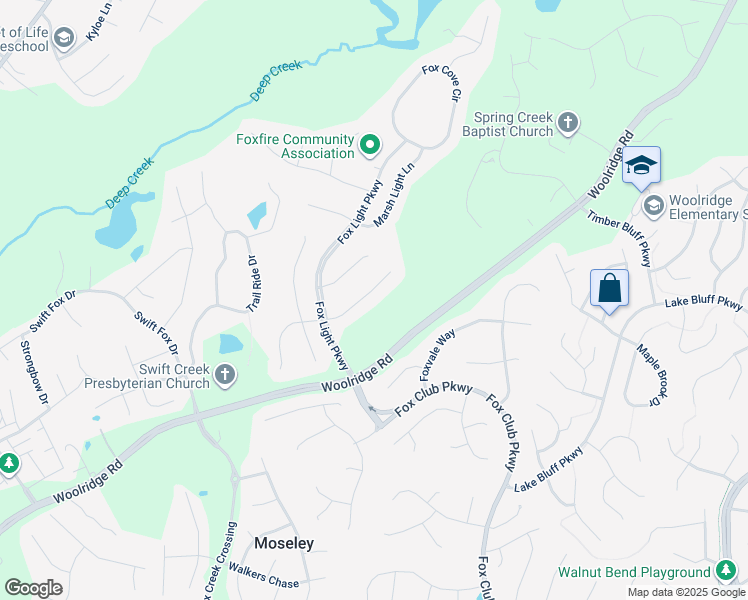 map of restaurants, bars, coffee shops, grocery stores, and more near 15631 Dusk Light Terrace in Moseley