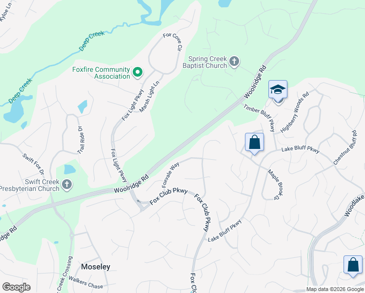 map of restaurants, bars, coffee shops, grocery stores, and more near Woolridge Road in Moseley