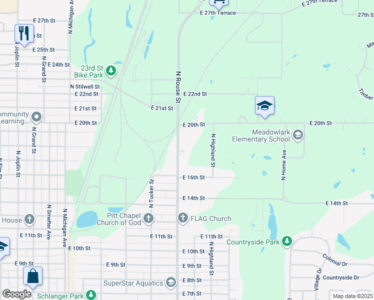 map of restaurants, bars, coffee shops, grocery stores, and more near 1930 North Rouse Avenue in Pittsburg