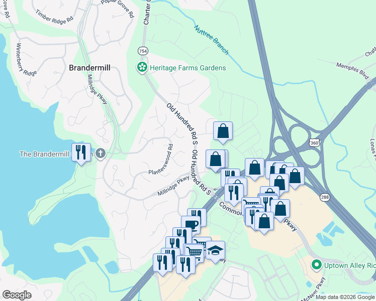 map of restaurants, bars, coffee shops, grocery stores, and more near 4607 Morning Hill Court in Midlothian