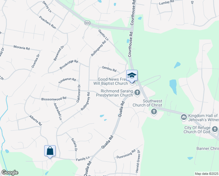 map of restaurants, bars, coffee shops, grocery stores, and more near 10649 Genlou Road in Chesterfield