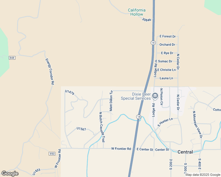 map of restaurants, bars, coffee shops, grocery stores, and more near 375 North Matt Dillon Trail in Central