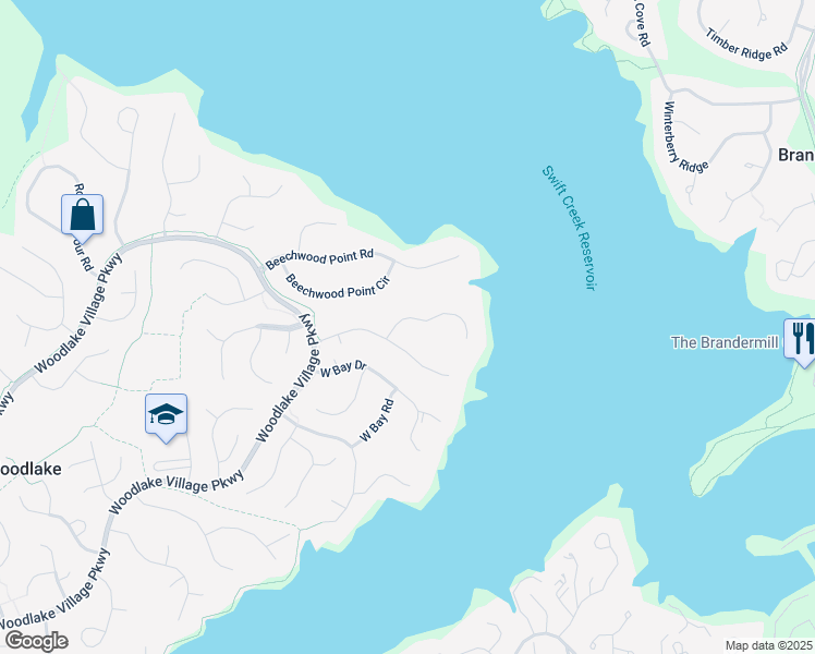 map of restaurants, bars, coffee shops, grocery stores, and more near 5425 Sunrise Bluff Court in Midlothian