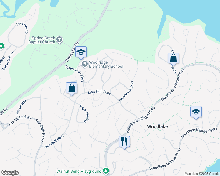 map of restaurants, bars, coffee shops, grocery stores, and more near 5504 Orchard Grove Lane in Midlothian