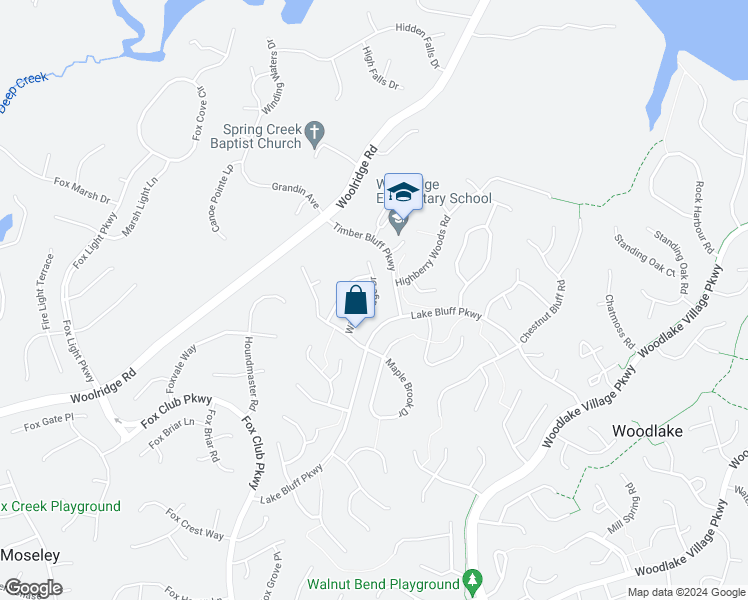 map of restaurants, bars, coffee shops, grocery stores, and more near 5512 Windy Ridge Drive in Midlothian
