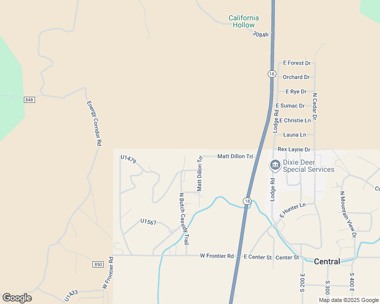 map of restaurants, bars, coffee shops, grocery stores, and more near 380 West Butch Cassidy Circle in Central