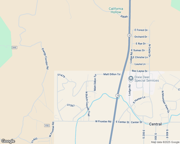 map of restaurants, bars, coffee shops, grocery stores, and more near 380 West Butch Cassidy Circle in Central