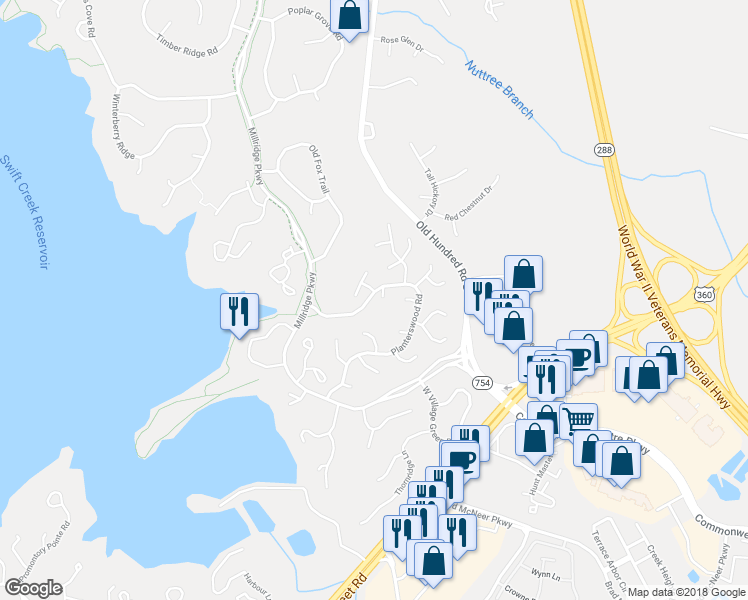 map of restaurants, bars, coffee shops, grocery stores, and more near 4500 Heritage Woods Ridge in Chesterfield