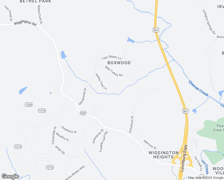 map of restaurants, bars, coffee shops, grocery stores, and more near 236 Honey Tree Lane in Lynchburg
