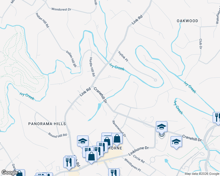 map of restaurants, bars, coffee shops, grocery stores, and more near 2312 Glencove Place in Lynchburg