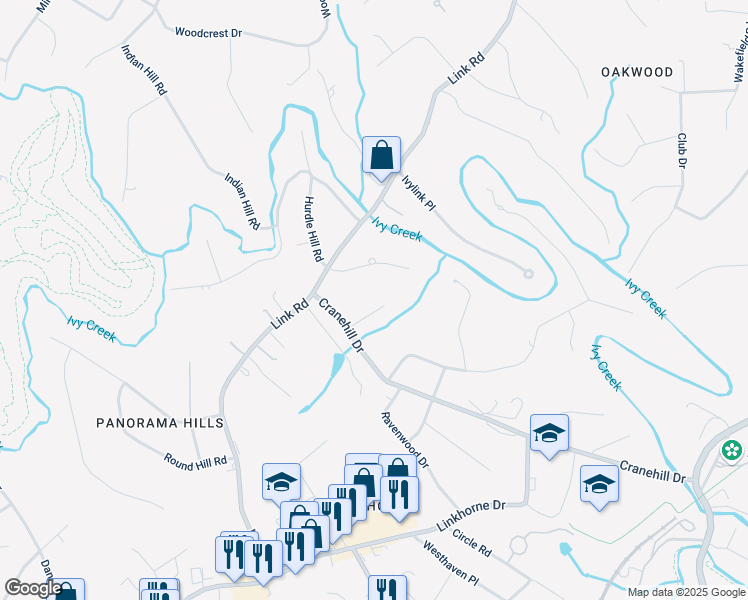 map of restaurants, bars, coffee shops, grocery stores, and more near 2312 Glencove Place in Lynchburg