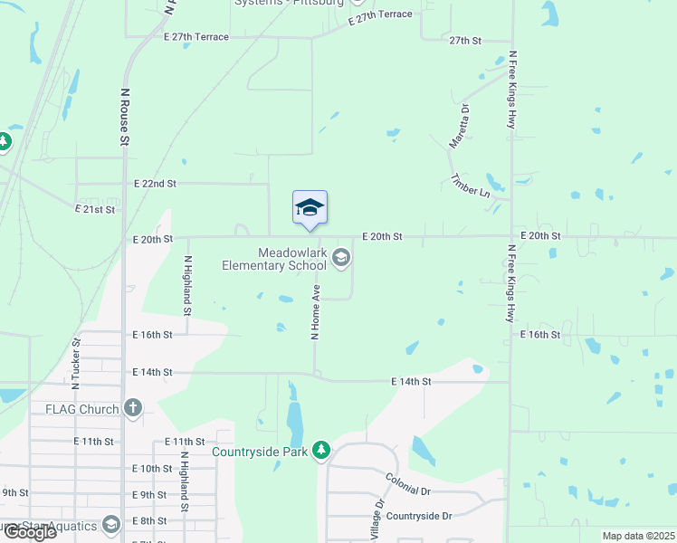 map of restaurants, bars, coffee shops, grocery stores, and more near 1602 East 20th Street in Pittsburg