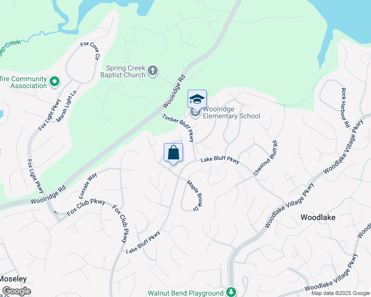 map of restaurants, bars, coffee shops, grocery stores, and more near 5505 Windy Ridge Drive in Midlothian