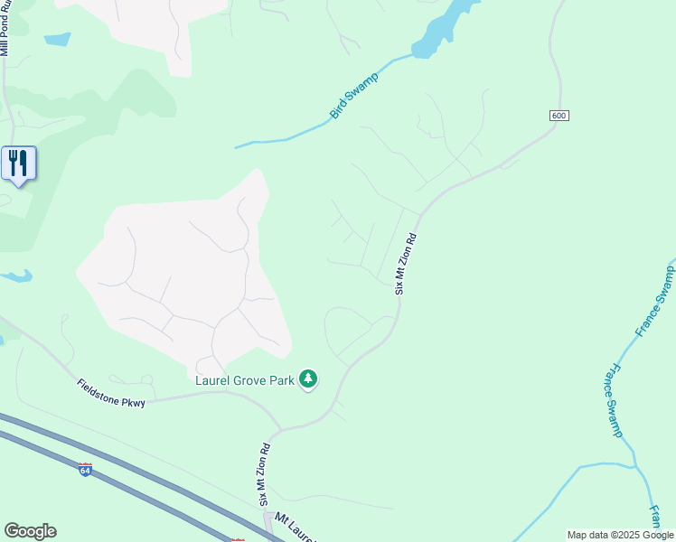map of restaurants, bars, coffee shops, grocery stores, and more near 9301 6 Mount Zion Road in Toano