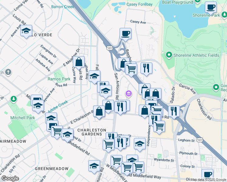 map of restaurants, bars, coffee shops, grocery stores, and more near 886 Altaire Walk in Palo Alto
