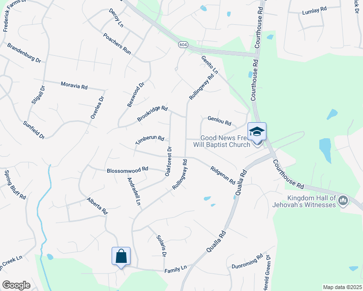 map of restaurants, bars, coffee shops, grocery stores, and more near 5048 Rollingway Road in Chesterfield